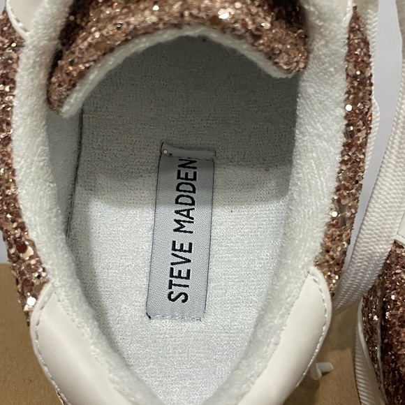 Steve Madden Rose Gold Glitter Low-Top Sneakers with White Accents - Picture 9 of 11